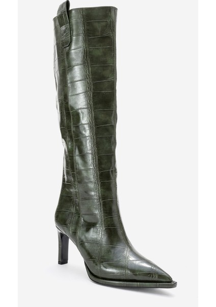 Lunelle Yeşil Baskı Sivri Burunlu Kadın Topuklu Çizme modelleri