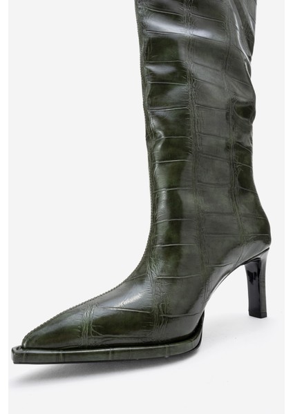 Lunelle Yeşil Baskı Sivri Burunlu Kadın Topuklu Çizme fırsatları