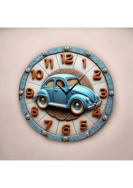 Araba Çocuk Renkli Baskı Desenli Sayılı Hediyelik Ahşap Sessiz Tablo Duvar Saati fiyatları