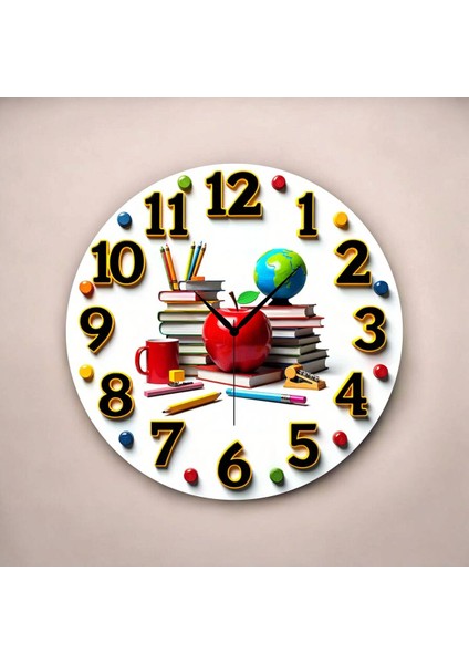 Kitap Öğretmen Renkli Baskı Desenli Sayılı Hediyelik Ahşap Sessiz Tablo Duvar Saati fiyatları