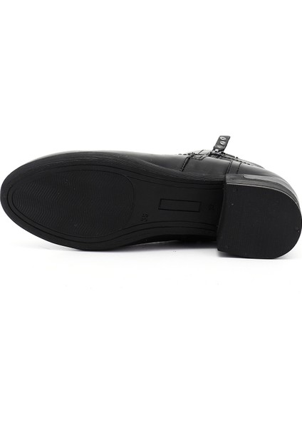 Kadın Siyah Fermuarlı Kalın Topuklu Hakiki Deri Bot fırsatları