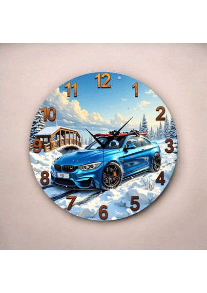 Araba Kar Doğa Renkli Baskı Desenli Sayılı Hediyelik Ahşap Sessiz Tablo Duvar Saati fiyatları