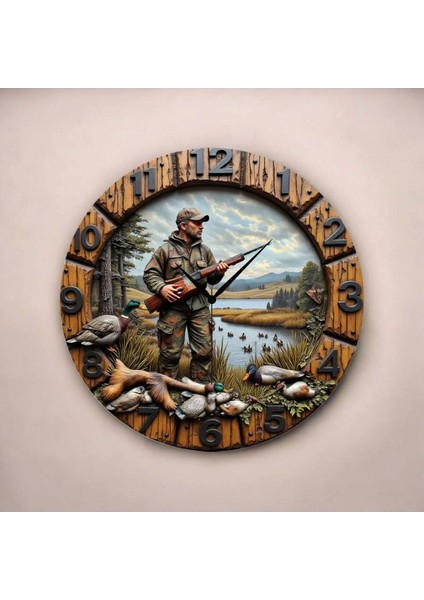 Av Avcı Renkli Baskı Desenli Sayılı Hediyelik Ahşap Sessiz Tablo Duvar Saati fiyatları