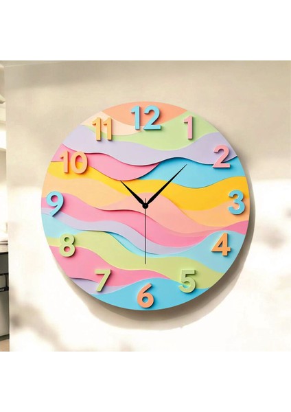 Renkli Baskı Desenli Sayılı Hediyelik Ahşap Sessiz Tablo Duvar Saati