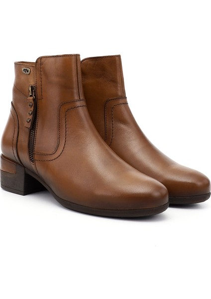 Kadın Taba Antik Fermuarlı Kalın Topuklu Hakiki Deri Bot fiyatları