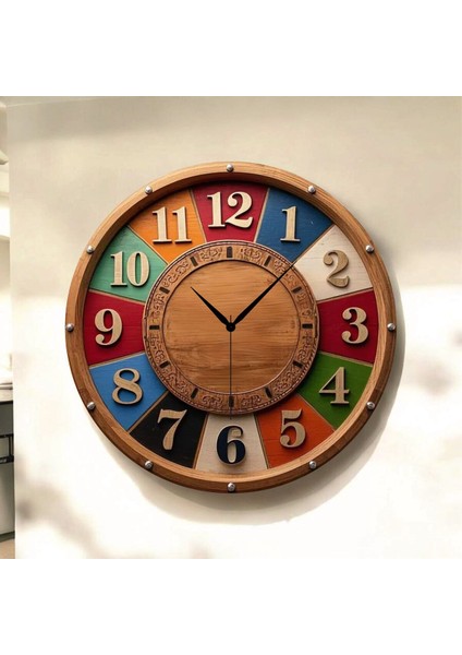 Renkli Baskı Desenli Sayılı Hediyelik Ahşap Sessiz Tablo Duvar Saati