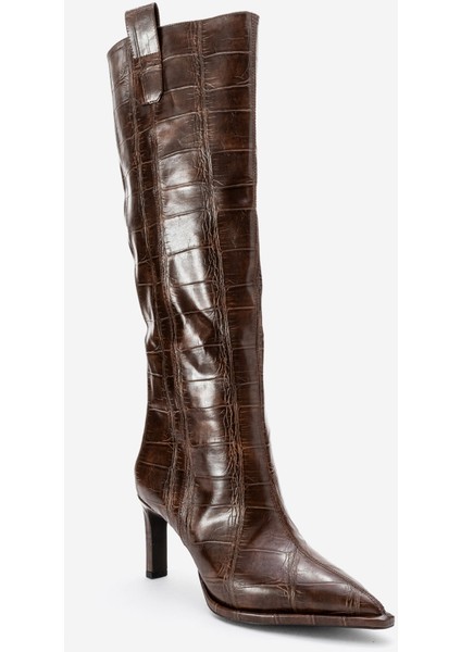 Lunelle Kahverengi Baskı Sivri Burunlu Kadın Topuklu Çizme fırsatları