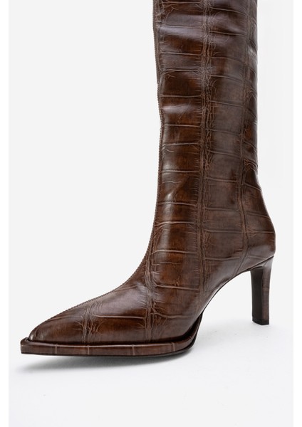 Lunelle Kahverengi Baskı Sivri Burunlu Kadın Topuklu Çizme indirimleri