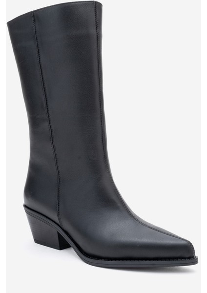 Juana Siyah Cilt Hakiki Deri Sivri Burunlu Kadın Çizme modelleri