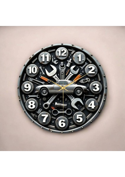 Araba Tamirci Renkli Baskı Desenli Sayılı Hediyelik Ahşap Sessiz Tablo Duvar Saati fiyatları