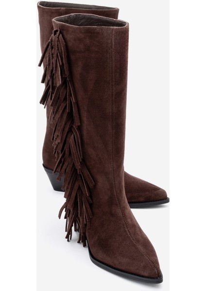 Orlo Kahverengi Süet Hakiki Deri Püsküllü Kadın Western Çizme