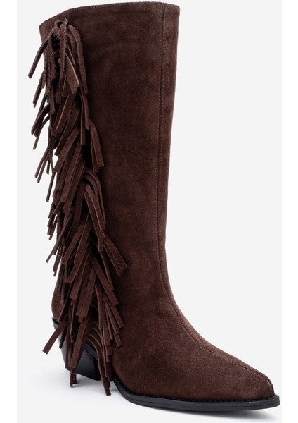 Orlo Kahverengi Süet Hakiki Deri Püsküllü Kadın Western Çizme modelleri