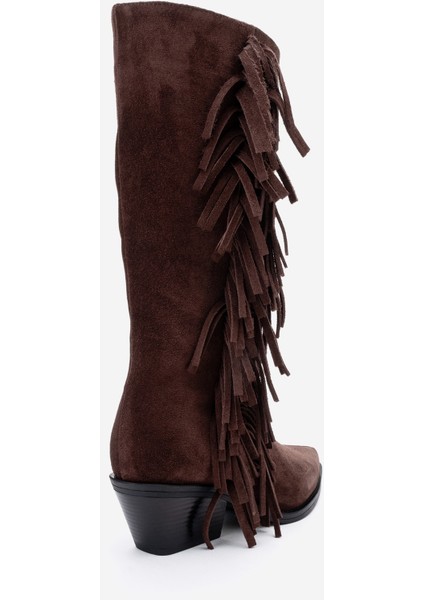 Orlo Kahverengi Süet Hakiki Deri Püsküllü Kadın Western Çizme indirimleri