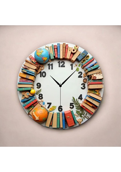 Kitap Öğretmen Renkli Baskı Desenli Sayılı Hediyelik Ahşap Sessiz Tablo Duvar Saati fiyatları