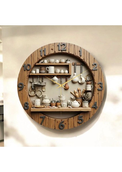 Mutfak Renkli Baskı Desenli Sayılı Hediyelik Ahşap Sessiz Tablo Duvar Saati