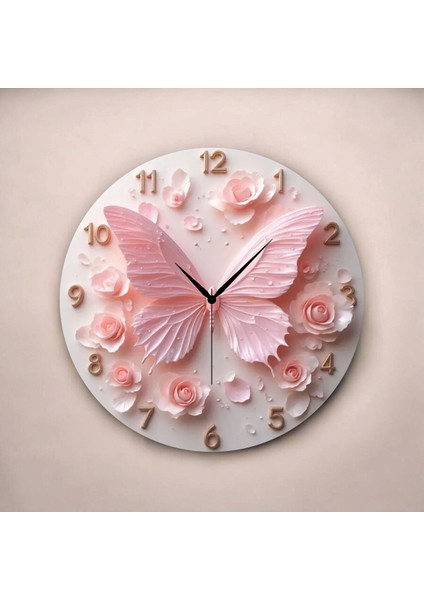 Kelebek Çiçek Renkli Baskı Desenli Sayılı Hediyelik Ahşap Sessiz Tablo Duvar Saati fiyatları