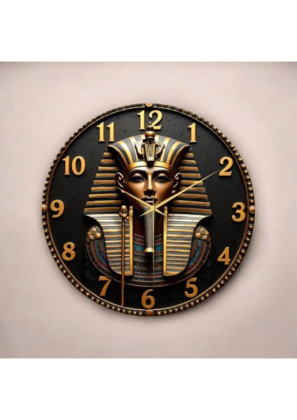 Mısır Firavun Renkli Baskı Desenli Sayılı Hediyelik Ahşap Sessiz Tablo Duvar Saati fiyatları