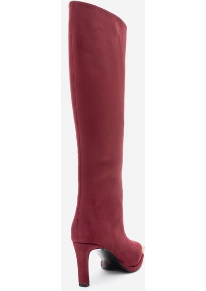 Lexa Bordo Süet Altın Detaylı Sivri Burunlu Kadın Topuklu Çizme indirimleri