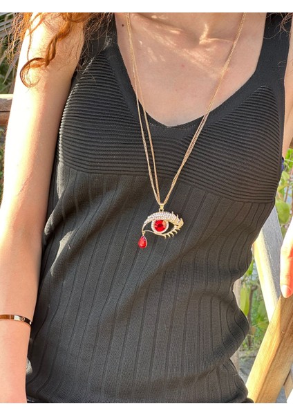 Zirkon Taş Işleme Ağlayan Göz Kadın Kolye 40 cm fiyatları