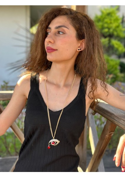 Zirkon Taş Işleme Ağlayan Göz Kadın Kolye 40 cm modelleri