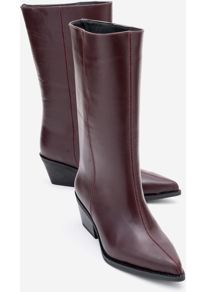 Juana Bordo Cilt Hakiki Deri Sivri Burunlu Kadın Çizme