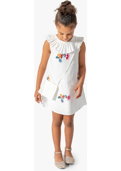 Kız Bebek Kız Çocuk Doğum Günü Parti Düğün Elbise Kısa Kol Kolsuz Nakışlı Çantalı Astarlı