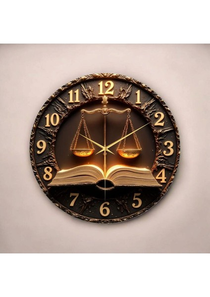 Terazi Adalet Avukat Renkli Baskı Desenli Sayılı Hediyelik Ahşap Sessiz Tablo Duvar Saati fiyatları