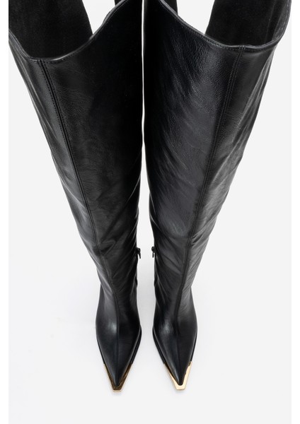 Vody Siyah Cilt Dizüstü Fermuarlı Kadın Topuklu Çizme fiyatları