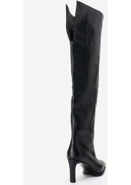 Vody Siyah Cilt Dizüstü Fermuarlı Kadın Topuklu Çizme indirimleri