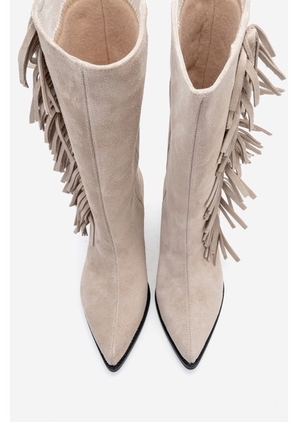 Orlo Bej Süet Hakiki Deri Püsküllü Kadın Western Çizme fiyatları