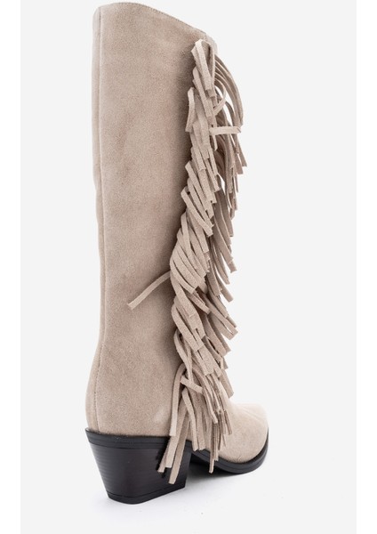 Orlo Bej Süet Hakiki Deri Püsküllü Kadın Western Çizme indirimleri