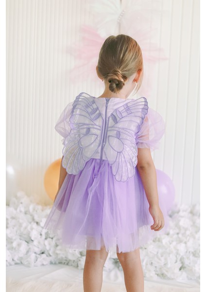 Kız Bebek Kız Çocuk Doğum Günü Parti Düğün Elbise Balonkol Kanatlı Tüllü Tütülü Tütü Astarlı