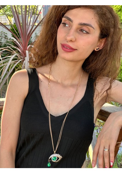 Zirkon Taş Işleme Ağlayan Göz Kadın Kolye 40 cm modelleri