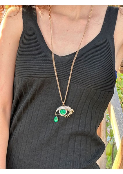 Zirkon Taş Işleme Ağlayan Göz Kadın Kolye 40 cm fırsatları