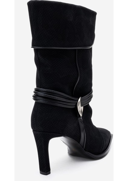 Myra Siyah Desenli Biyeli Tokalı Kadın Topuklu Bot indirimleri