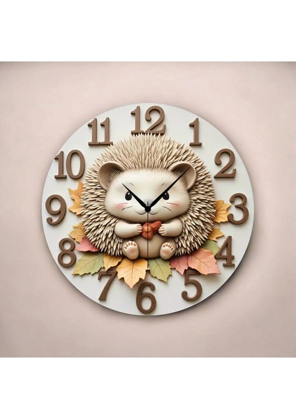Kirpi Çocuk Renkli Baskı Desenli Sayılı Hediyelik Ahşap Sessiz Tablo Duvar Saati fiyatları