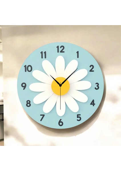 Çiçek Renkli Baskı Desenli Sayılı Hediyelik Ahşap Sessiz Tablo Duvar Saati