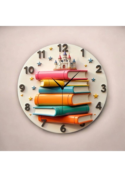 Kitap Kütüphane Öğretmen Renkli Baskı Desenli Sayılı Hediyelik Ahşap Sessiz Tablo Duvar Saati fiyatları