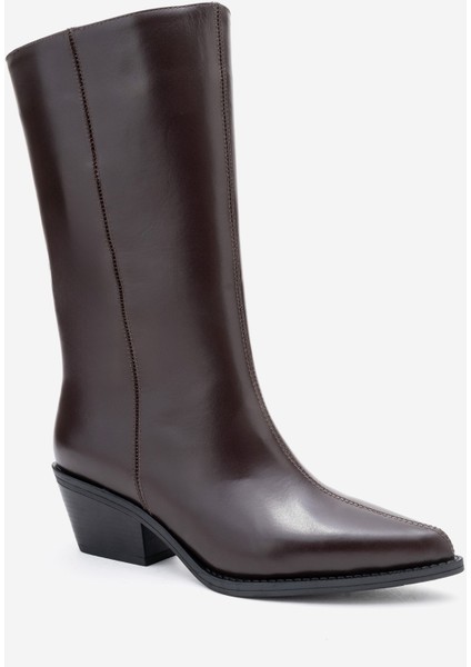 Juana Kahverengi Cilt Hakiki Deri Sivri Burunlu Kadın Çizme modelleri