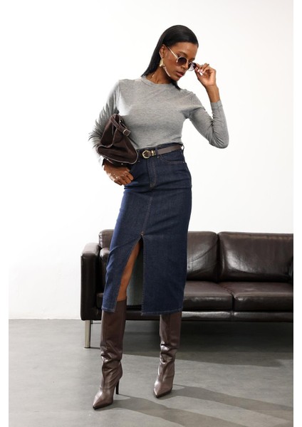 Gri Dik Yaka Uzun Kollu Tişört 17068 fiyatları