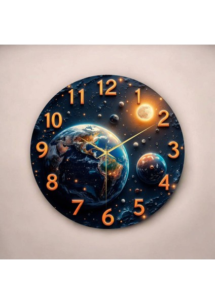Uzay Dünya Renkli Baskı Desenli Sayılı Hediyelik Ahşap Sessiz Tablo Duvar Saati fiyatları