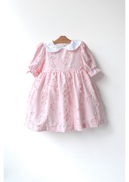 Kız Bebek Kız Çocuk Doğum Günü Parti Düğün Elbise Yarım Kol Astarlı Yakalı Çiçekli Elbise