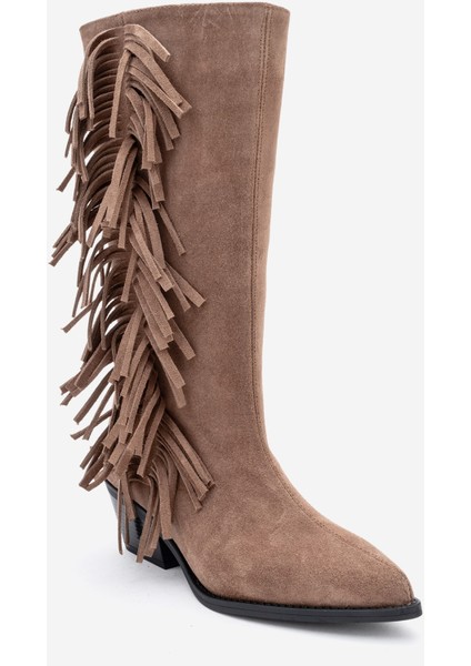 Orlo Toprak Süet Hakiki Deri Püsküllü Kadın Western Çizme modelleri