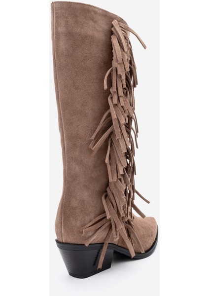 Orlo Toprak Süet Hakiki Deri Püsküllü Kadın Western Çizme indirimleri