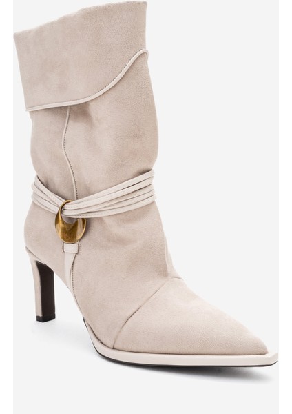 Myra Bej Süet Biyeli Tokalı Kadın Topuklu Bot modelleri