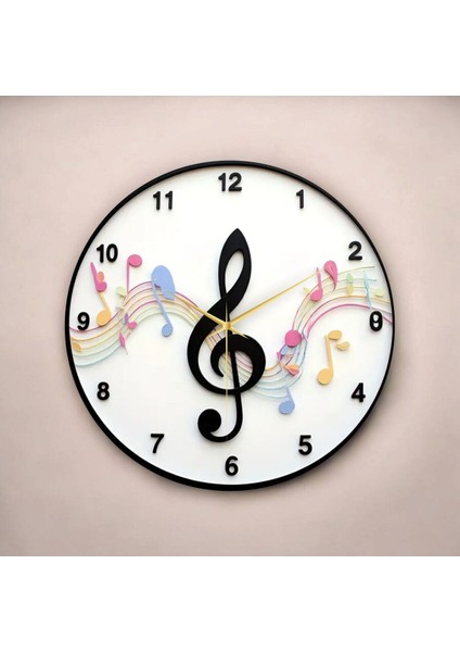 Müzik Nota Renkli Baskı Desenli Sayılı Hediyelik Ahşap Sessiz Tablo Duvar Saati fiyatları