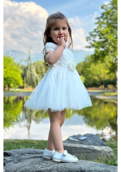 Kız Bebek Elbise Kız Çocuk Elbise Doğum Günü Parti Düğün Elbise Dantelli Kısa Kol astarlı elbise