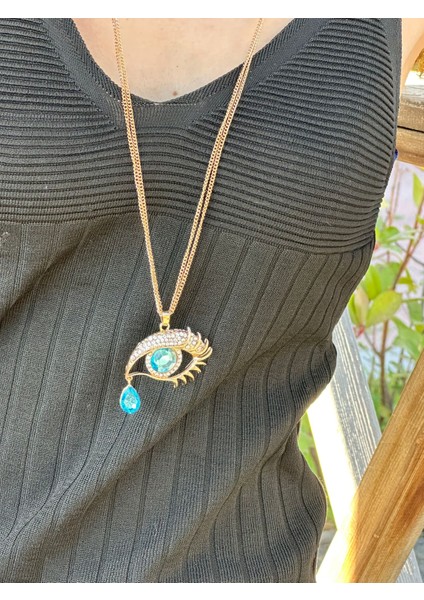 Zirkon Taş Işleme Ağlayan Göz Kadın Kolye 40 cm fiyatları