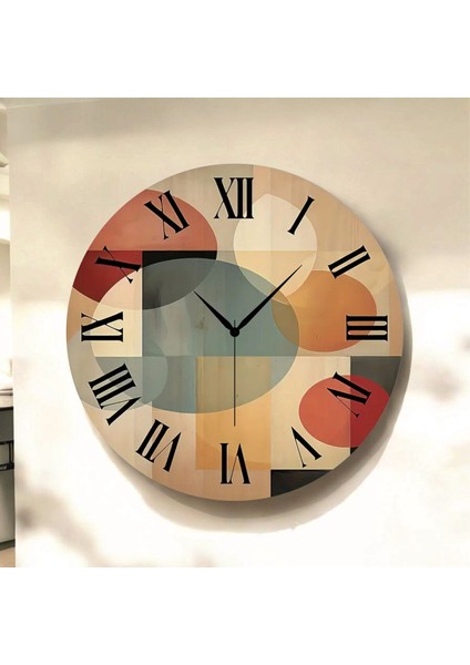 Renkli Baskı Desenli Sayılı Hediyelik Ahşap Sessiz Tablo Duvar Saati