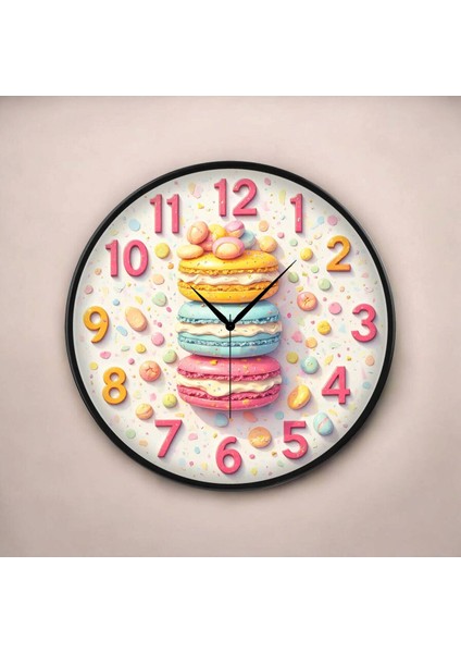 Makaron Pastane Renkli Baskı Desenli Sayılı Hediyelik Ahşap Sessiz Tablo Duvar Saati fiyatları